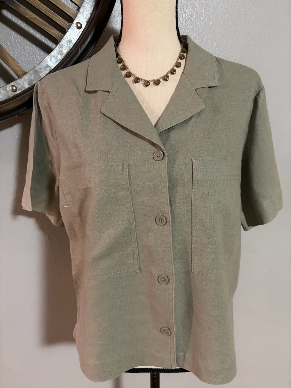 BUFFALO DAVID BITTON Olive Green Short-Sleeve Button Front  Shirt